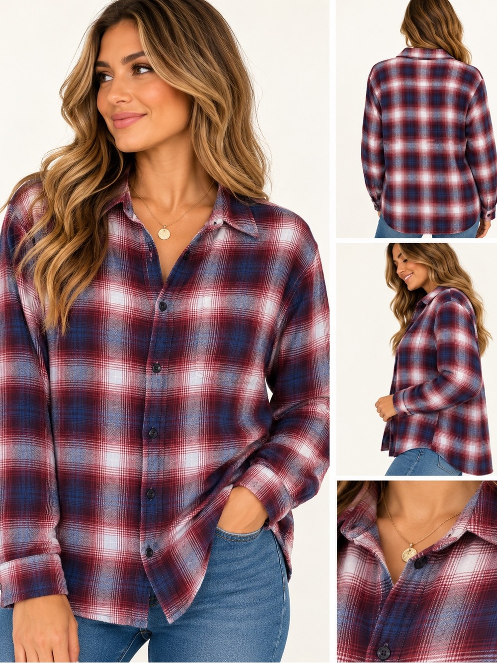 American Eagle Seriously Soft Plaid Flannel Shirt Women’s XL Burgundy Blue